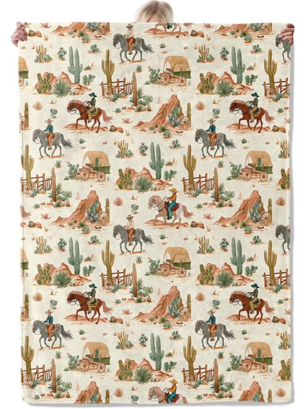 Cowboy Desert Scene Throw Blanket Gifts for Women Adults Girls, Soft Fuzzy Warm